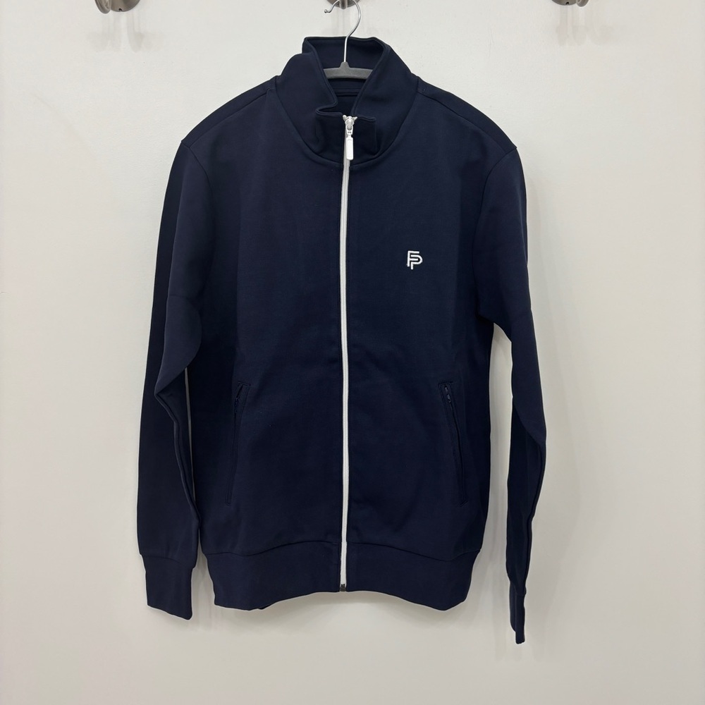 Flint Park Men's Court tennis zip-up athletic jacket navy blue small mock neck - Picture 3 of 10